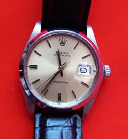 Rolex Oysterdate Precision model 6694 with Black Two-Piece Strap, Silver Bezel