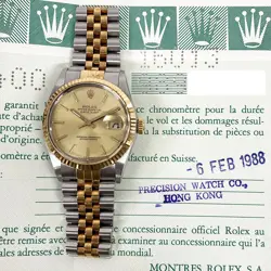 1988 ROLEX DATEJUST 36 16013 STEEL & GOLD, CHAMPAGNE DIAL, BOX & PAPERS