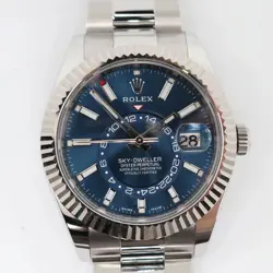 2022 MINT ROLEX 326934 SKY-DWELLER 42MM STEEL 18K WHITE GOLD BLUE DIAL WATCH