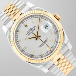 ROLEX MEN'S DATEJUST 36 SILVER INDEX DIAL FLUTED BEZEL SUPER JUBILEE BAND 116233