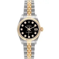 ROLEX DATEJUST STEEL YELLOW GOLD BLACK DIAMOND DIAL LADIES WATCH 79173