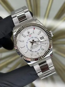 ROLEX SKY-DWELLER WHITE GOLD 42MM IVORY DIAL FLUTED OYSTER - FULL SET