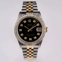 26MM Rolex Datejust Jubilee 1.50 CTW Diamonds Bezel Black Dial SS/10k Gold Watch