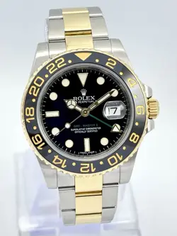 ROLEX GMT-MASTER II 116713LN 40MM TWO TONE BI METAL YELLOW GOLD BLACK DIAL