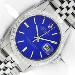 ROLEX WATCH MENS DATEJUST STEEL - WHITE GOLD WITH BLUE INDEX DIAL AND DIAMOND