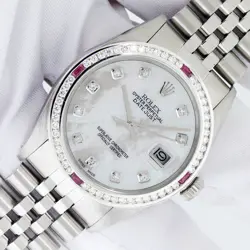 ROLEX WATCH MENS DATEJUST STEEL - 18K GOLD WITH MOP DIAMOND DIAL AND RUBY BEZEL