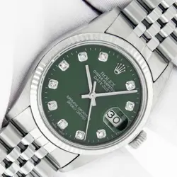 ROLEX DATEJUST 36 GREEN DIAMOND DIAL STAINLESS STEEL AND WHITE GOLD FLUTED BEZEL