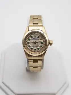 $25,000 ROLEX OYSTER PERPETUAL 14K YELLOW GOLD LADIES EMERALD DIAMOND WATCH WTY
