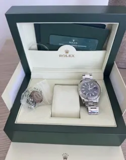 Rolex Datejust 41mm Steel & White Gold 116334  Blue Dial Papers Service Card