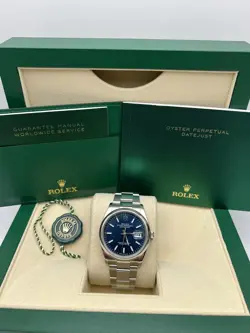 ROLEX DATEJUST 36 126200 OYSTER BLUE STICK INDEX DIAL BOX SET