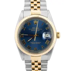 ROLEX DATEJUST 36MM BLUE 18K YELLOW GOLD TWO-TONE STAINLESS STEEL WATCH 16013