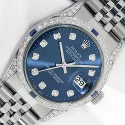 ROLEX DATEJUST STEEL AND 18K GOLD JUBILEE DIAMOND WATCH WITH BLUE DIAMOND DIAL