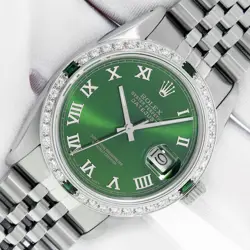 ROLEX DATEJUST 36 STEEL AND 18K GOLD JUBILEE DIAMOND WATCH WITH GREEN ROMAN DIAL