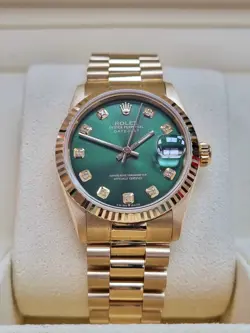 ROLEX DATEJUST 31 GREEN DIAMOND DIAL FLUTED BEZEL 1990