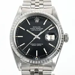 USED ROLEX DATEJUST 1603 BLACK CASE: 36MM BAND: 18CM MEN'S WATCH #91030