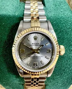 LADIES ROLEX OYSTER PERPETUAL 2-TONE WATCH