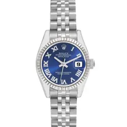 ROLEX DATEJUST STEEL WHITE GOLD BLUE ROMAN DIAL LADIES WATCH 179174 BOX PAPERS