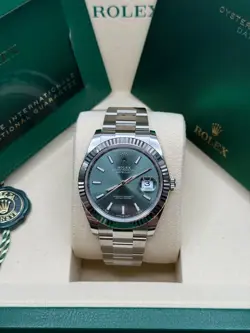 ROLEX DATEJUST 41 NEW 2025 MINT GREEN INDEX STAINLESS STEEL SMOOTH BEZEL OYSTER
