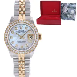 DIAMOND LADIES ROLEX DATEJUST 26MM 6917 TWO TONE YELLOW GOLD MOTHER OF PEARL