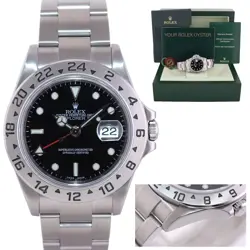 2007 NO HOLES ROLEX EXPLORER II 16570 STAINLESS STEEL BLACK DATE GMT 40MM WATCH