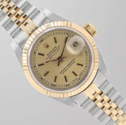 ROLEX LADIES DATEJUST TWO-TONE 26MM CHAMPAGNE INDEX DIAL FLUTED JUBILEE WATCH