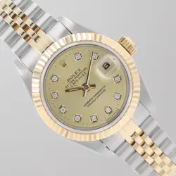 ROLEX LADIES DATEJUST TWO-TONE 26MM CHAMPAGNE DIAMOND DIAL FLUTED JUBILEE BAND