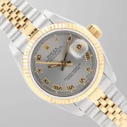 ROLEX LADIES DATEJUST TWO-TONE 26MM GRAY ROMAN NUMERAL DIAL FLUTED JUBILEE WATCH