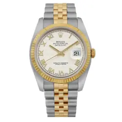 ROLEX DATEJUST 36 18K YELLOW GOLD STEEL IVORY DIAL AUTOMATIC MENS WATCH 116233