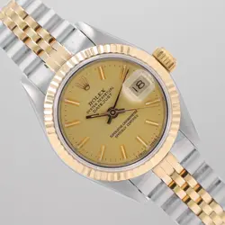 ROLEX LADIES DATEJUST 26MM TWO-TONE CHAMPAGNE DIAL FLUTED JUBILEE WATCH W/ PAPER