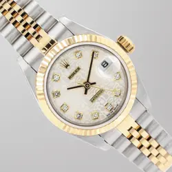 ROLEX LADIES DATEJUST TWO-TONE 26MM SILVER JUBILEE DIAMOND DIAL FLUTED JUBILEE