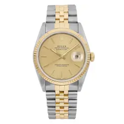 ROLEX DATEJUST 36MM 18K YELLOW GOLD STEEL CHAMPAGNE DIAL MEN WATCH 16233