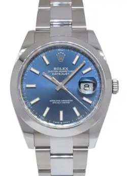 NOS ROLEX DATEJUST 41 STEEL BLUE DIAL OYSTER BRACELET MENS WATCH B/P '21 126300