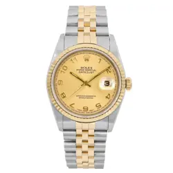 ROLEX DATEJUST 36MM 18K YELLOW GOLD STEEL CHAMPAGNE DIAL MENS WATCH 16233