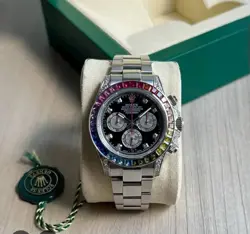 Rolex Daytona 40mm Custom Rainbow Black Dial Rainbow Bezel Stainless Oyster B/P