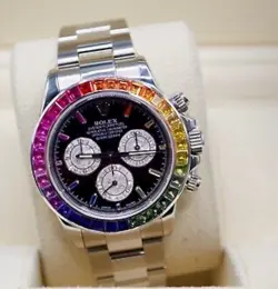 Rolex Daytona 40mm Custom Rainbow Black Dial Rainbow Bezel Stainless Oyster B/P