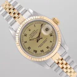 ROLEX LADIES DATEJUST 26MM TWO-TONE CHAMPAGNE ROMAN DIAL FLUTED JUBILEE 69173