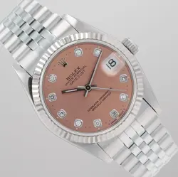 ROLEX MIDSIZE DATEJUST 31MM STEEL SALMON DIAMOND DIAL FLUTED JUBILEE WATCH 68274