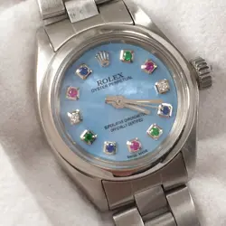 LADY ROLEX 26MM STAINLESS STEEL PEARL RAINBOW DIAL OYSTER PERPETUAL 6718