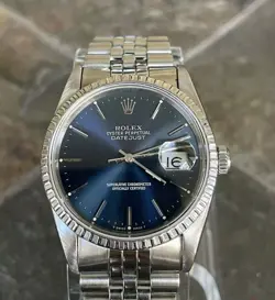 ROLEX DATEJUST 36MM 16220 BLUE DIAL JUBILEE STAINLESS STEEL WATCH