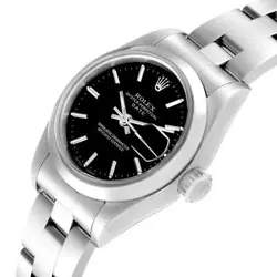ROLEX DATE BLACK DIAL SMOOTH BEZEL STEEL LADIES WATCH 79160