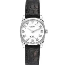 Rolex Cellini Danaos White Gold Black Strap Ladies Watch 6229