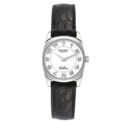 Rolex Cellini Danaos White Gold Black Strap Ladies Watch 6229