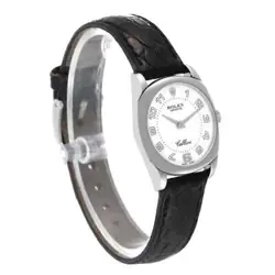 Rolex Cellini Danaos White Gold Black Strap Ladies Watch 6229