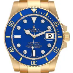 ROLEX SUBMARINER YELLOW GOLD BLUE DIAMOND DIAL MENS WATCH 116618 BOX CARD