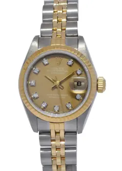ROLEX DATEJUST 18K YELLOW GOLD/STEEL CHAMPAGNE DIAMOND LADIES 26MM WATCH 69173