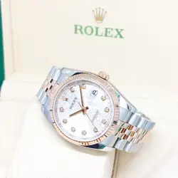 ROLEX 36MM 18K HALF ROSE GOLD SILVER JUBILEE DIAMONDS DATEJUST  116231 (Z)
