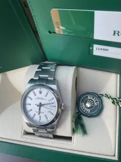 ROLEX OYSTER PERPETUAL  114300 WHITE DIAL 2018 WITH BOX AND PAPERS