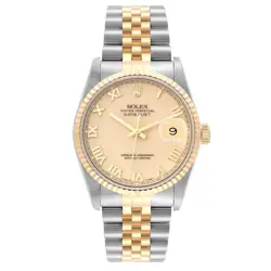 Men's Rolex 36mm DateJust Two Tone 18K Gold / Steel Wristwatch with Cream Dial.