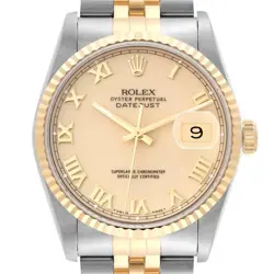 Men's Rolex 36mm DateJust Two Tone 18K Gold / Steel Wristwatch with Cream Dial.