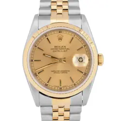 MINT PAPERS ROLEX DATEJUST 36MM NO-HOLES CHAMPAGNE TWO-TONE 18K WATCH 16233 BOX